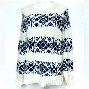 J. Crew Snowflake Sweater Soft Medium Cream Navy Blue